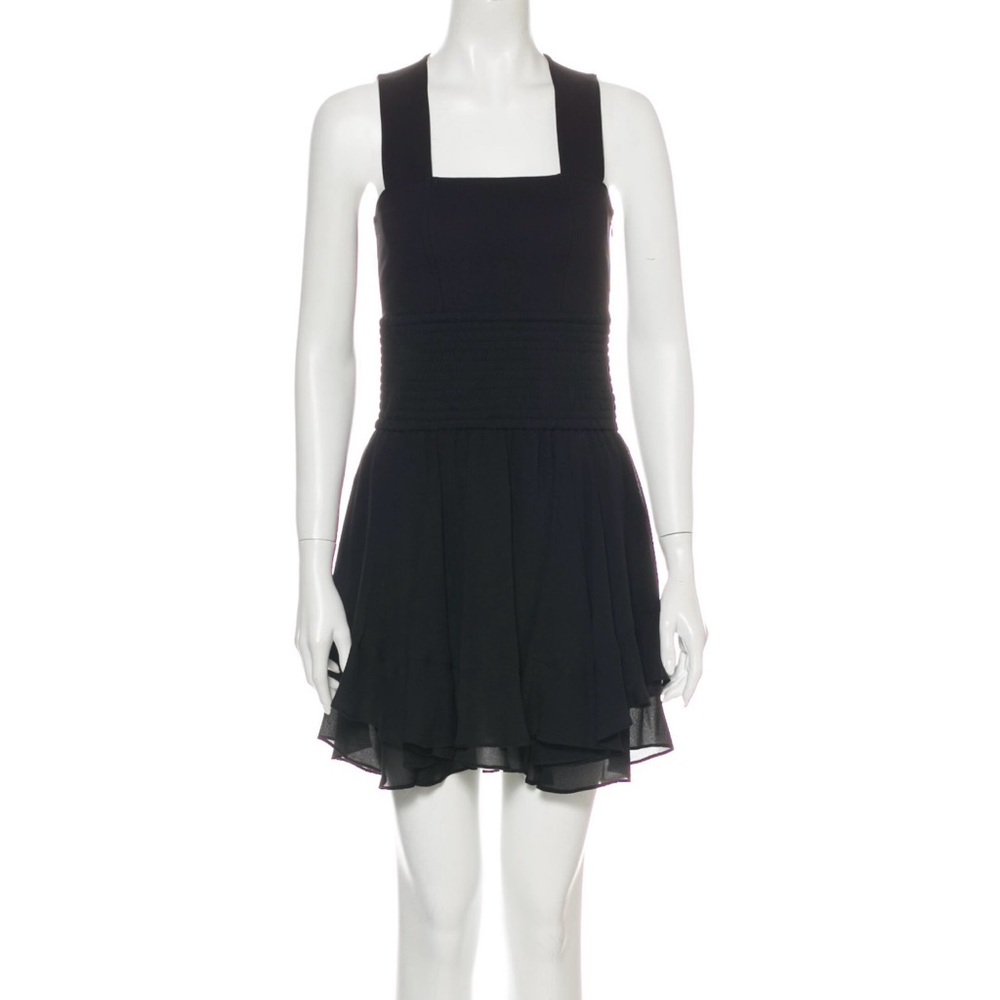 A.L.C. Square Neck 100% Silk Tulle Skirt Fit & Flare Mini Dress Black S / US 4